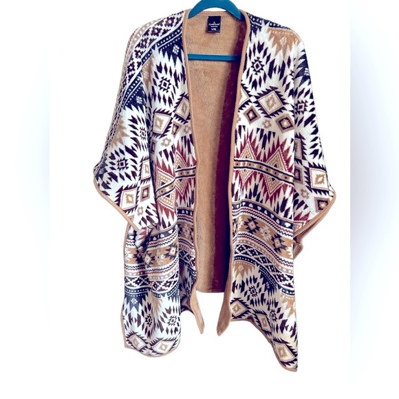 Cuddl Duds Sweaters - Cuddl Duds Poncho Shawl Wrap Women Aztec Western Cowgirl Large/XL Cabincore